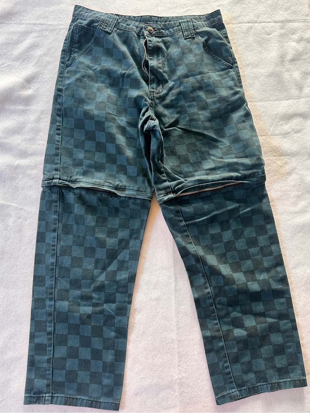 Lazy Oaf Blue Checkerboard Jeans Convertible Pants to Shorts